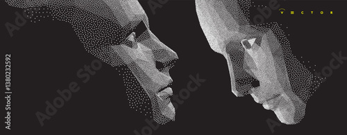 Dialogue, contact, conversational exchange between two individuals. People talk face to face. 3D vector Illustration for advertising, marketing or presentation.