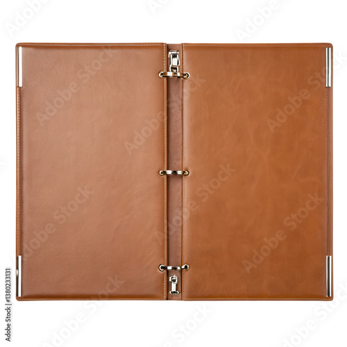 Wallpaper Mural Brown leather binder with metal rings, open and empty, showcasing smooth texture and elegant Torontodigital.ca