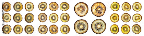Dried kiwi fruit slices isolated on transparent background. PNG ,Set of