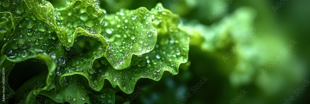 Dew Drops on Fresh Green Lettuce Leaves - Close-up Macro Photography Dew Drops on Fresh Green Lettuce Leaves - Close-up Macro Photography