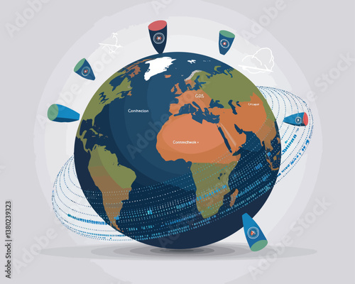 vector illustrative poster that celebrates global communication technology . Showcase a world travel by advanced communication systems.
