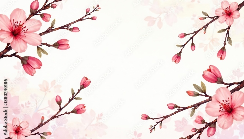 Naklejka premium Delicate watercolor floral pattern, soft pastel blooms and branches , pattern, floral, repeating