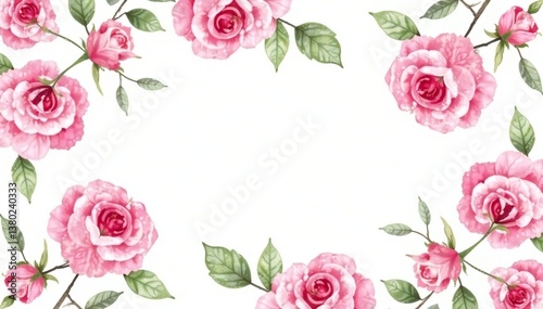 Delicate watercolor roses & leaves, repeating floral print, art, fabric