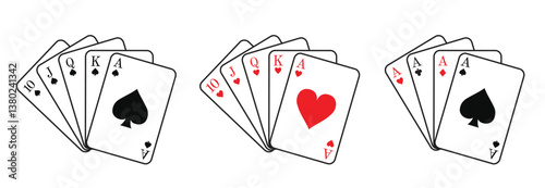 Playing Cards,  Poker Cards, Royal Flush, Poker Cards Vector. Use on stickers, t-shirt logos, graphics for cards, or signage. Scrapbooking, silhouette cutting, mug design, printing dec
