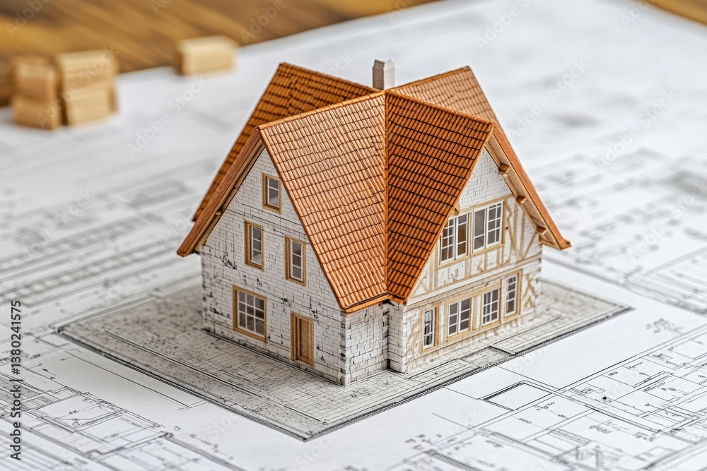 Detailed blueprint of a house roof design with 3D model showcased Generative AI Detailed blueprint of a house roof design with 3D model showcased Generative AI