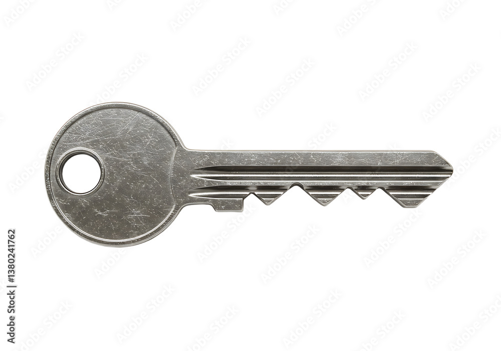 Isolated Silver Key on White Background for Security Concepts Isolated Silver Key on White Background for Security Concepts