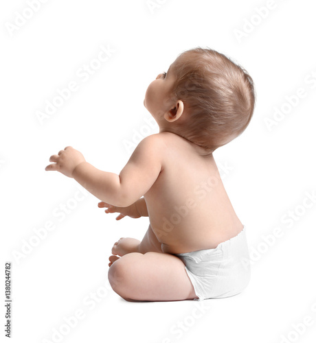 Obraz na płótnie Adorable little baby sitting on white background w salonie