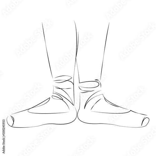 One continuous line art drawing flat illustration foot, ballet, person, dancer, leg, ballerina, classical, dance, pointe. Isolated image hand draw outline on white background