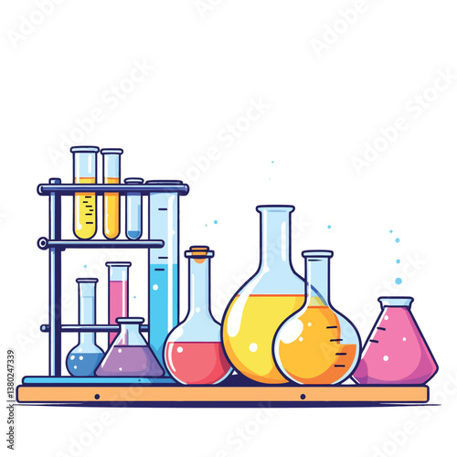 Laboratory glassware holding colorful chemical liquid experimenting mixing concoctions
