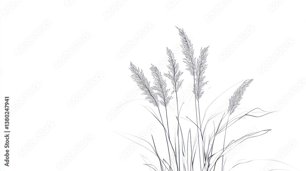 Sketch of swaying grasses against white background Sketch of swaying grasses against white background