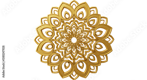 Golden Mandala Design Element Ornamental Round Shape on White Background