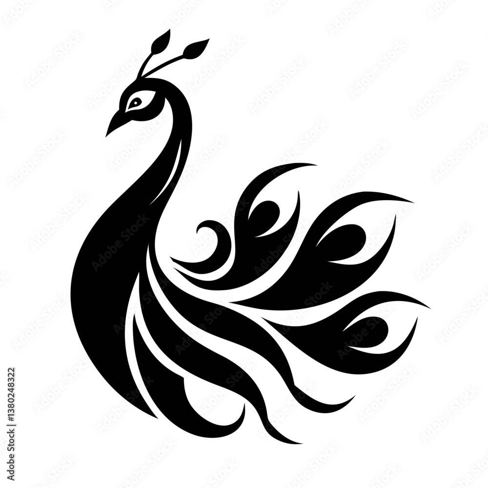 Obraz premium Peacock silhouette isolated on a white background.