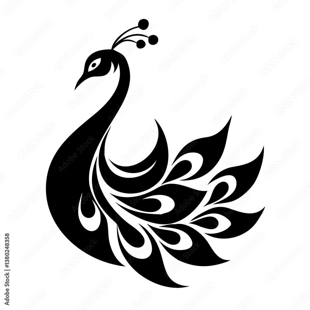 Fototapeta premium Peacock silhouette isolated on a white background.
