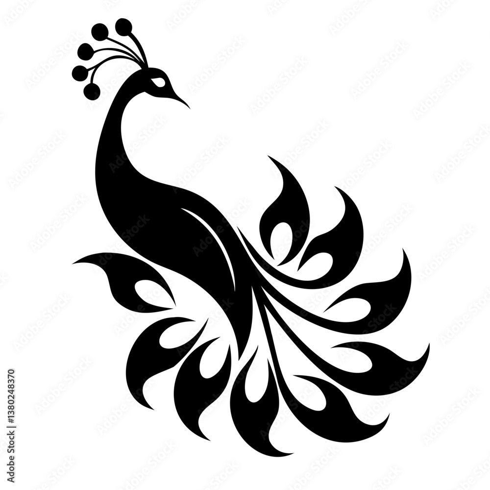 Fototapeta premium Peacock silhouette isolated on a white background.