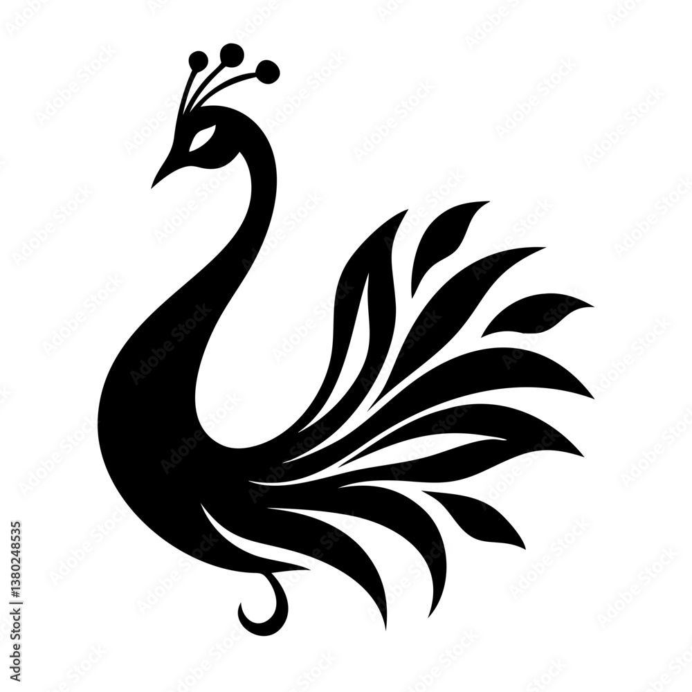 Fototapeta premium Peacock silhouette isolated on a white background.