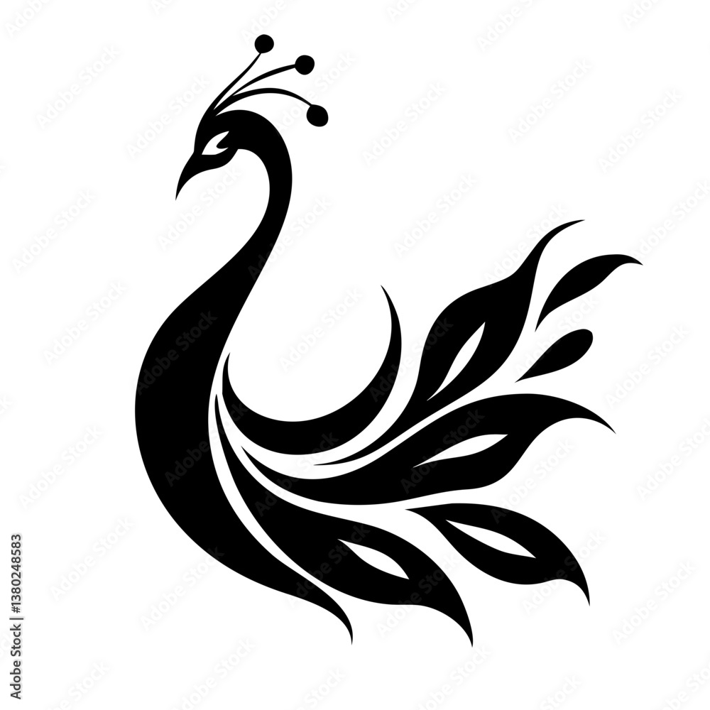 Fototapeta premium Peacock silhouette isolated on a white background.