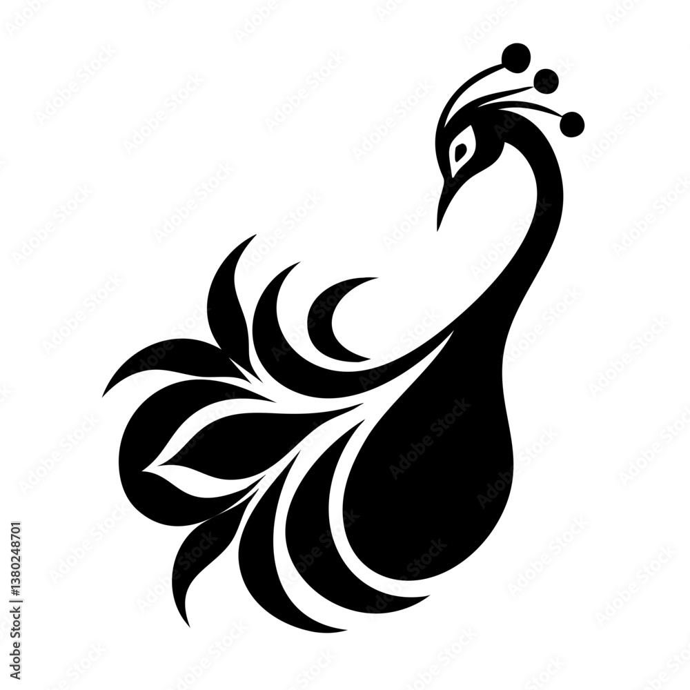 Fototapeta premium Peacock silhouette isolated on a white background.