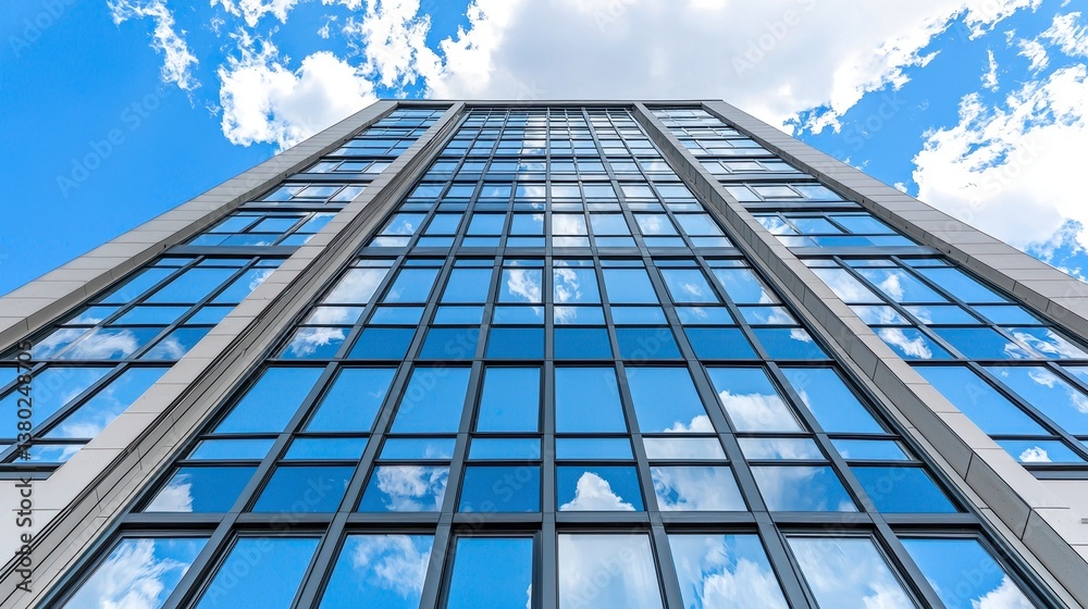 Obraz premium Modern Glass Skyscraper Reflecting Blue Sky
