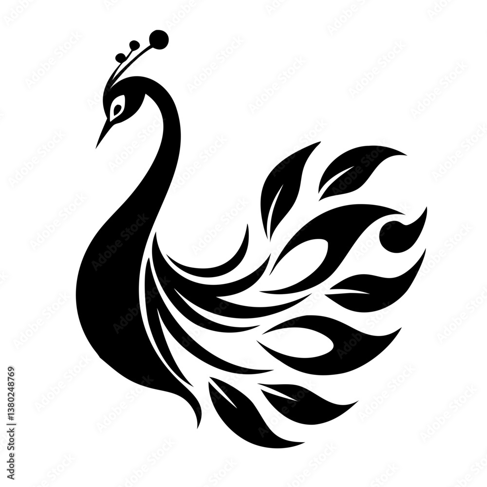 Obraz premium Peacock silhouette isolated on a white background.