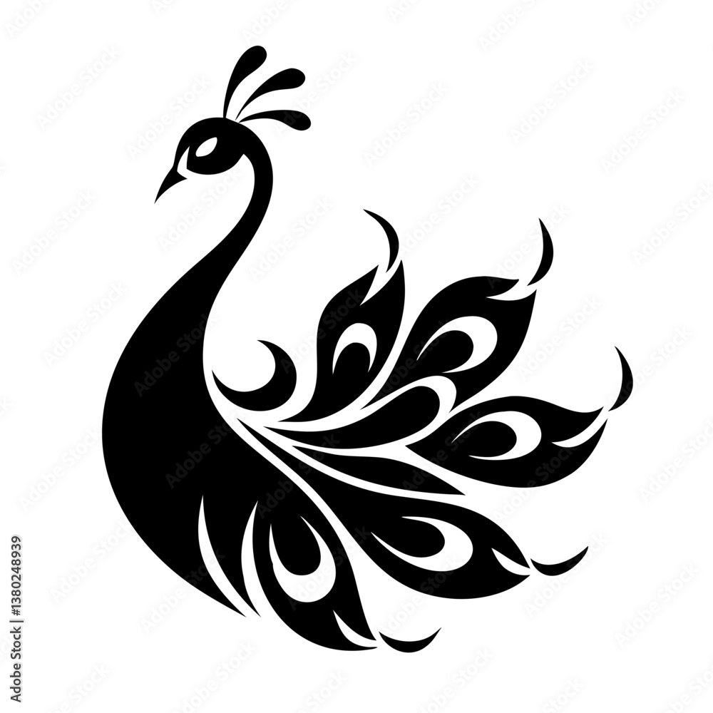 Fototapeta premium Peacock silhouette isolated on a white background.
