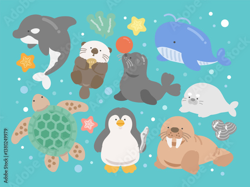 水族館  海の生き物   種類  イラストセット