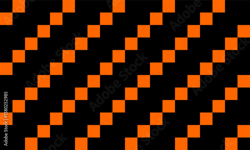 orange stair step of block square  repeat pattern on black background, replete image, design for fabric printing, patter print