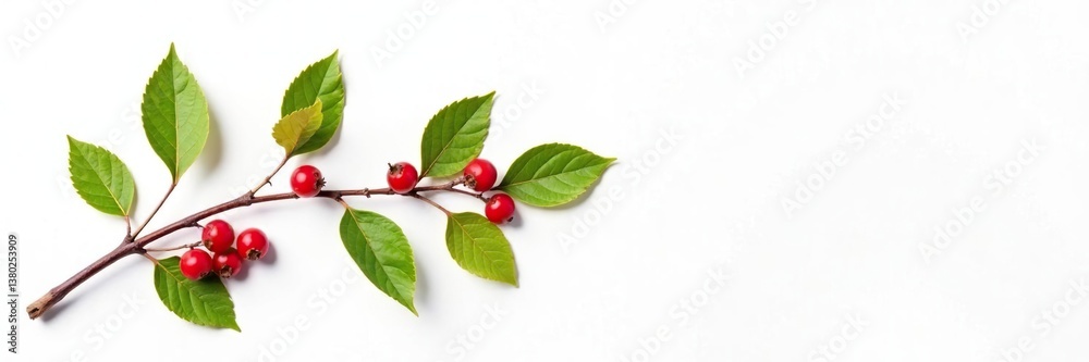 Single branch with leaves and berries on white background, , plant life Single branch with leaves and berries on white background, , plant life
