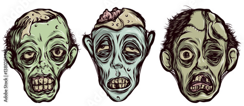 Three Ghoulish Zombie Heads