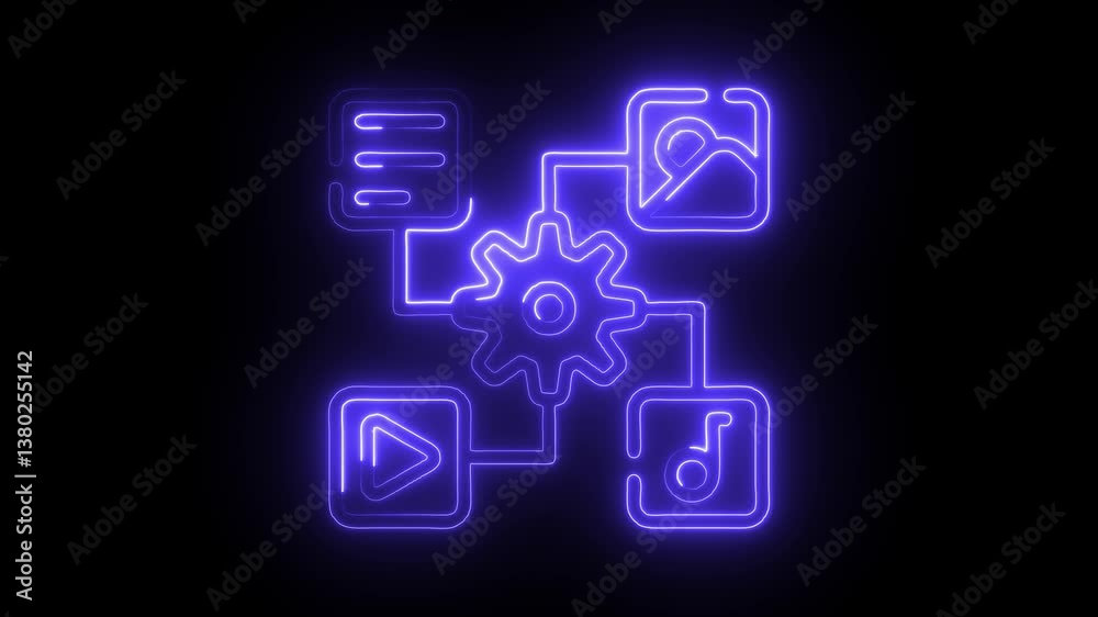 Glowing neon assets icon isolated on black background. HD Video motion graphic animation