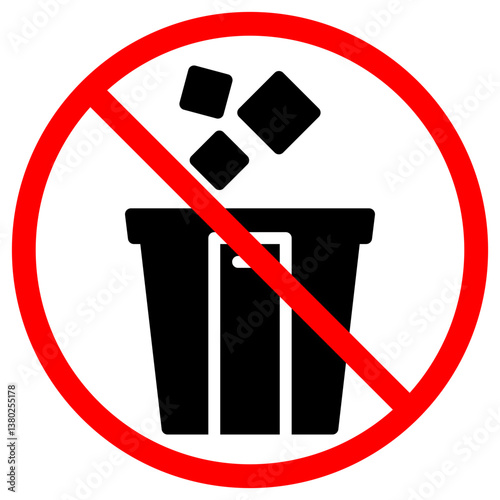 No Littering Symbol Showing Trash Cubes Above Trashcan in Circle