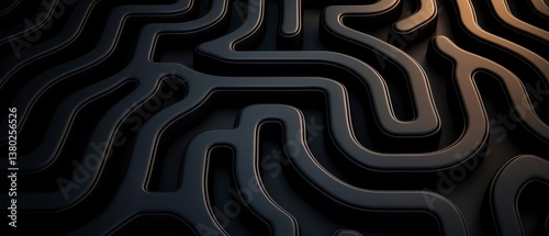 An abstract background with intricate maze like patterns in black and white . Stark labyrinthine design.