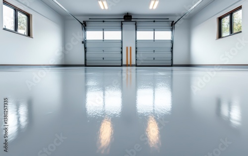Clean shiny garage floor with a freshly painted surface. New garage floor gleam.