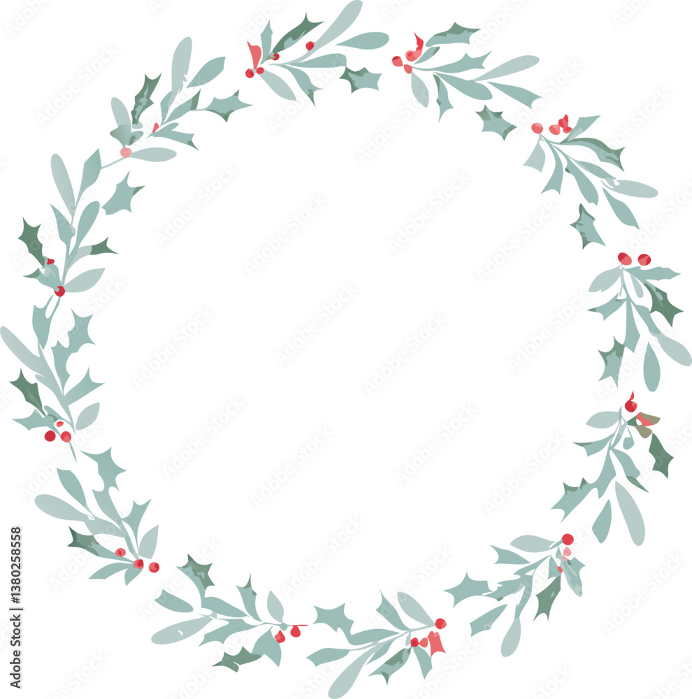 Elegant Christmas Holly Wreath, Festive Holiday Design, Winter Decor Elegant Christmas Holly Wreath, Festive Holiday Design, Winter Decor