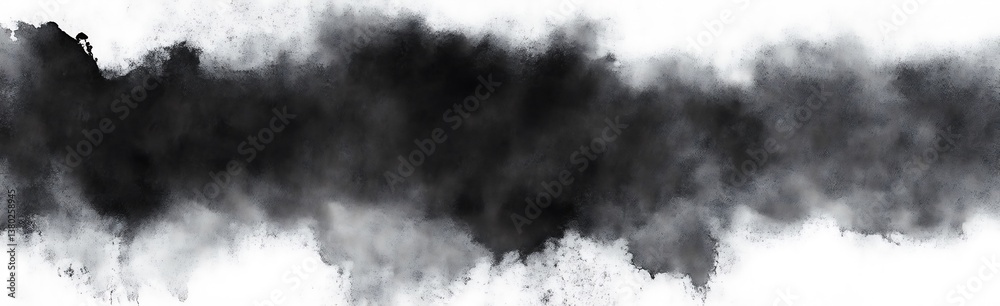 Fototapeta premium Black white abstract background. Hand drawn watercolor. Artistic background with copy space for your design. Wide banner. Liquid, fluid