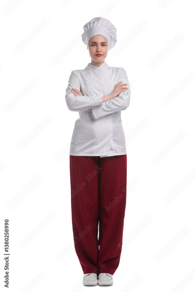 Confectioner in uniform with crossed arms on white background Confectioner in uniform with crossed arms on white background