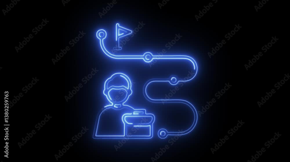 Glowing neon career promotion icon isolated on black background. HD Video motion graphic animation Glowing neon career promotion icon isolated on black background. HD Video motion graphic animation