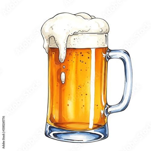 A  beer mug with foam in Watercolor Colorful Illustration
