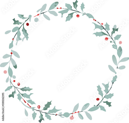 Elegant Christmas Holly Wreath Design, Festive Winter Botanical Circle