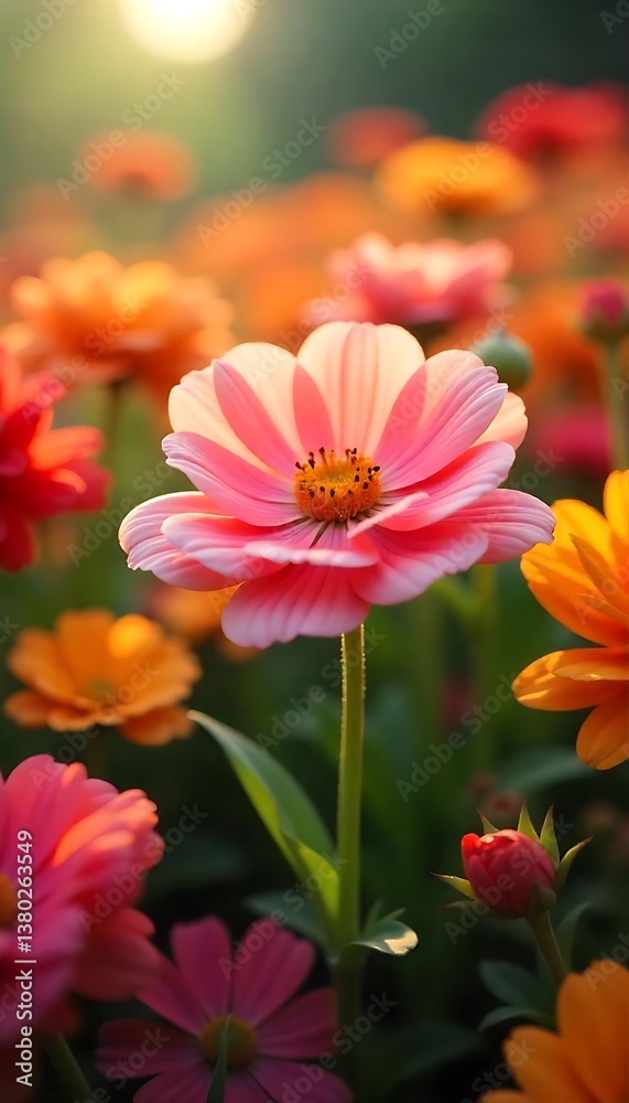 Generative AI Bright and Colorful Field of Flowers in Full Bloom