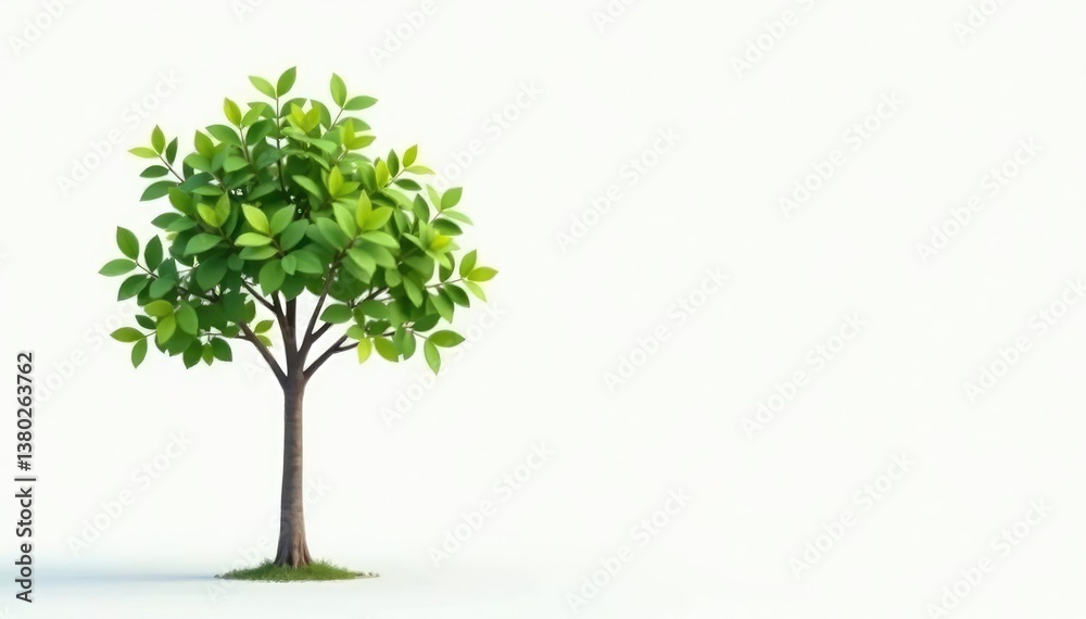 Obraz premium Single young tree, delicate leaves, white backdrop, nature, backdrop