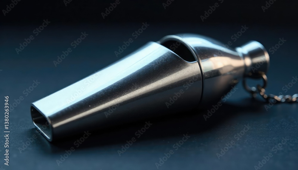 Sleek silver whistle, metallic gleam, crisp detail , signal, musical instrument, shiny Sleek silver whistle, metallic gleam, crisp detail , signal, musical instrument, shiny