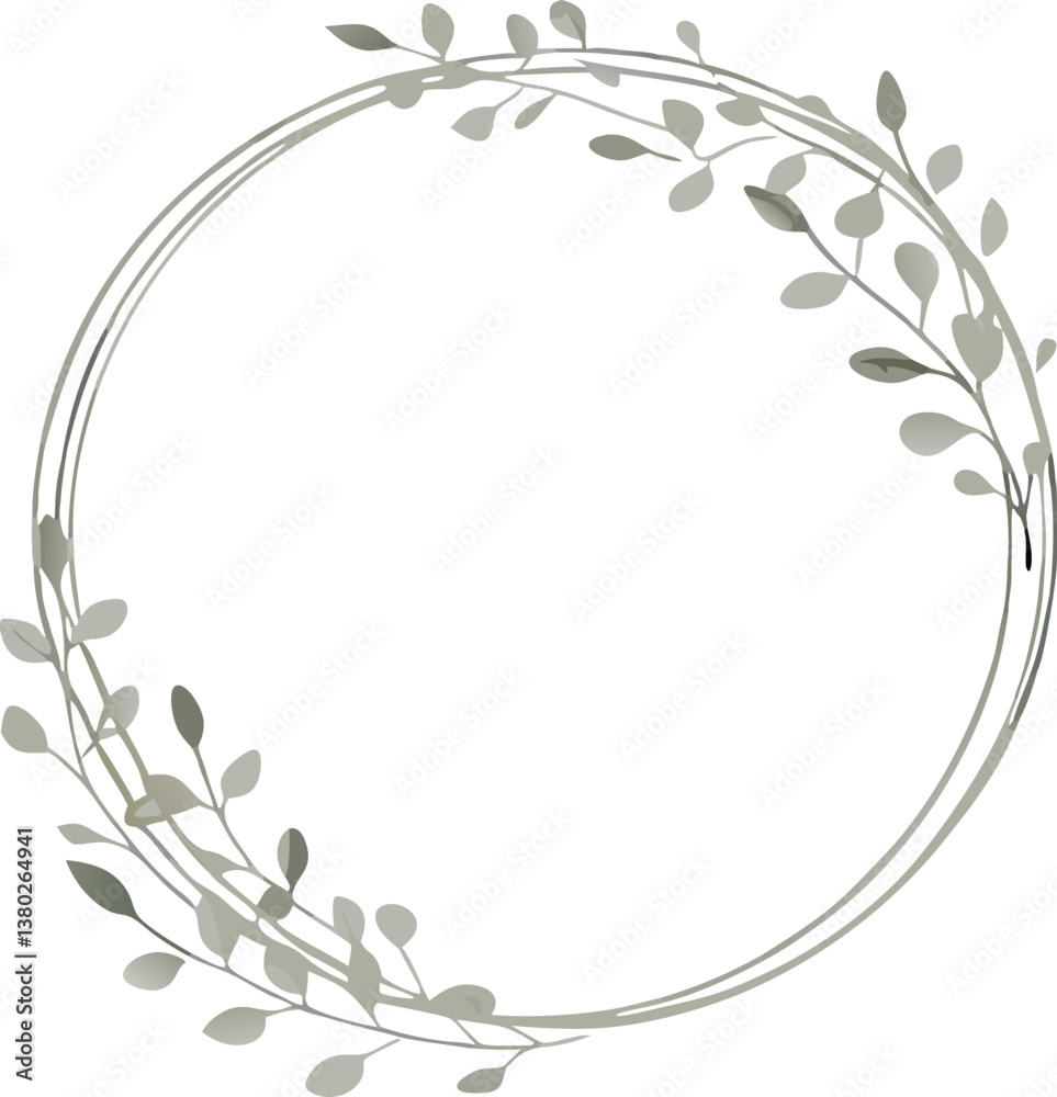 Elegant Greenery Circular Wreath Frame Botanical Design Element Elegant Greenery Circular Wreath Frame Botanical Design Element