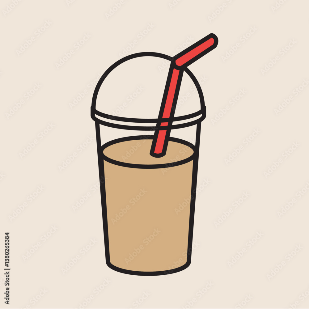 Pastel Iced Coffee with Straw Illustration