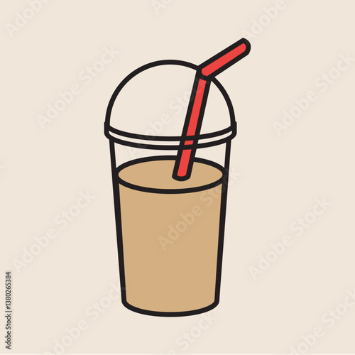 Pastel Iced Coffee with Straw Illustration