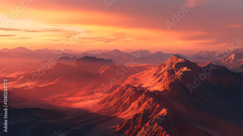 Distant mountains glowing under orange and pink sunset light