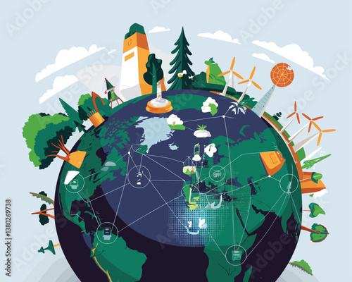 vector illustrative poster that celebrates global communication technology . Showcase a world travel by advanced communication systems.
