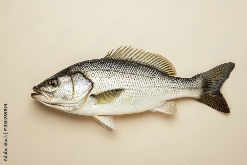 Fototapeta premium Detailed view of a silver and black striped fish laying flat