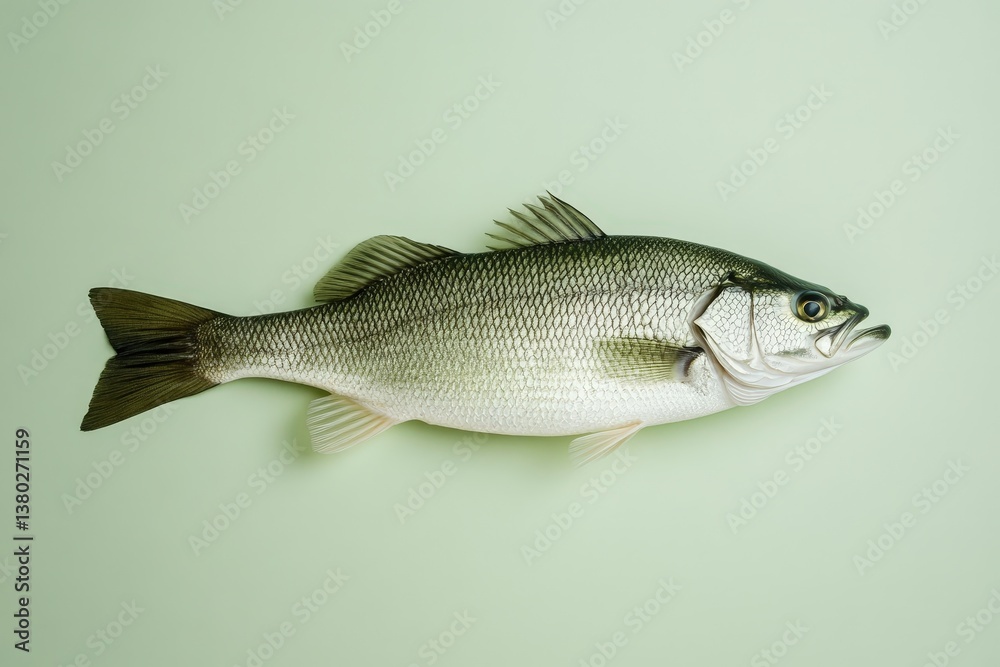 Naklejka premium A whole fish displayed on a plain pastel green background