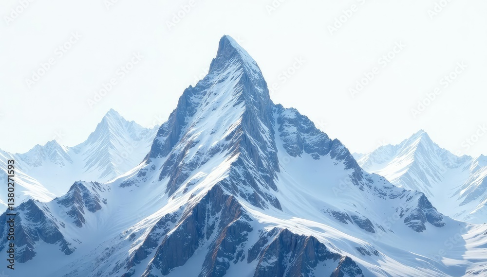 Obraz premium Snow-covered mountain peak against pristine white sky, alpine, light, serene