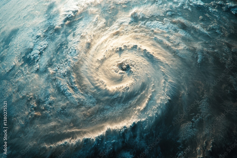 Cyclone Swirling in the Atmosphere, scenic view of an intense formation, weather turbulence changing the landscape